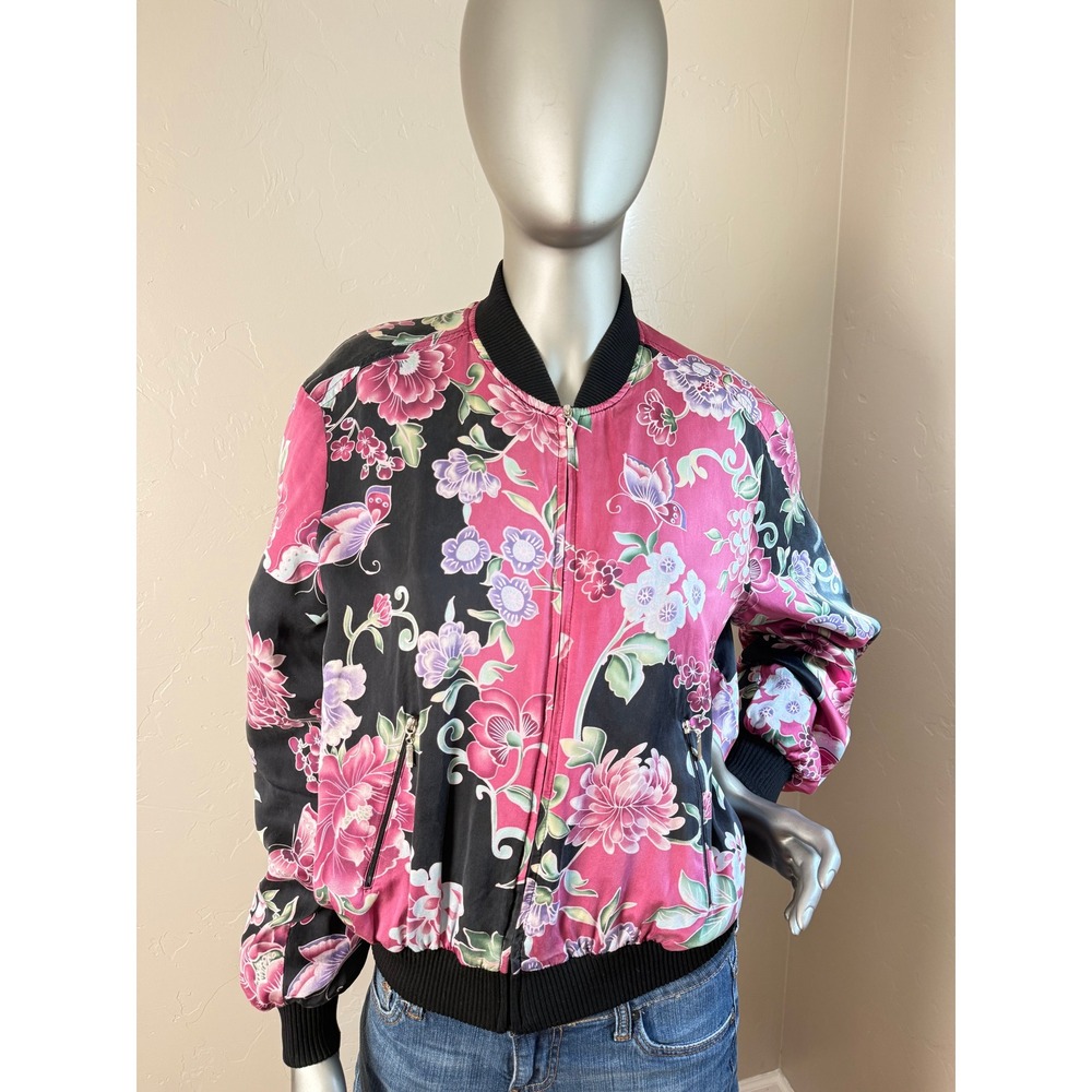 🌸 Vibrant Vintage Silk Floral Bomber 🦋 Spring |‎